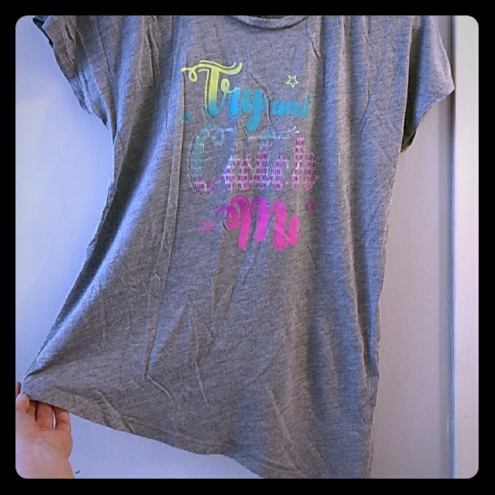 "try and catch me" girls soft slant bottom shirt